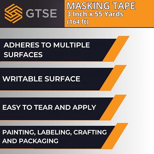 GTSE Wide Masking Tape, 2 Rolls, 3 inches x 55 Yards (164 ft), Multi-Surface Adhesive Painting Tape, Perfect for Painting, Home, Office, School, Art, Crafts, Glass, Vinyl