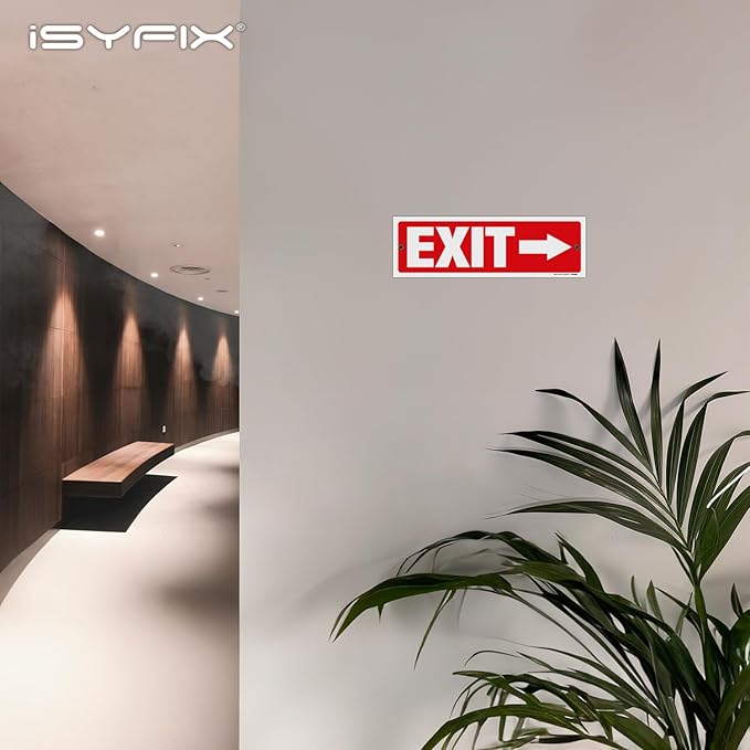 iSYFIX Exit Signs - 2 Pack 12x4 Inch Directional Arrow Signs, 40 mil Polystyrene Plastic, UV Laminated, Scratch & Fade Resistant, Waterproof - Ideal for Office, Theater, School, Business