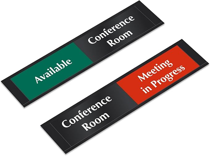 SmartSign Conference Room Door Sign Meeting In Progress/Available Door Slider for office | 2.25" x 10" Plastic Black, Made in USA