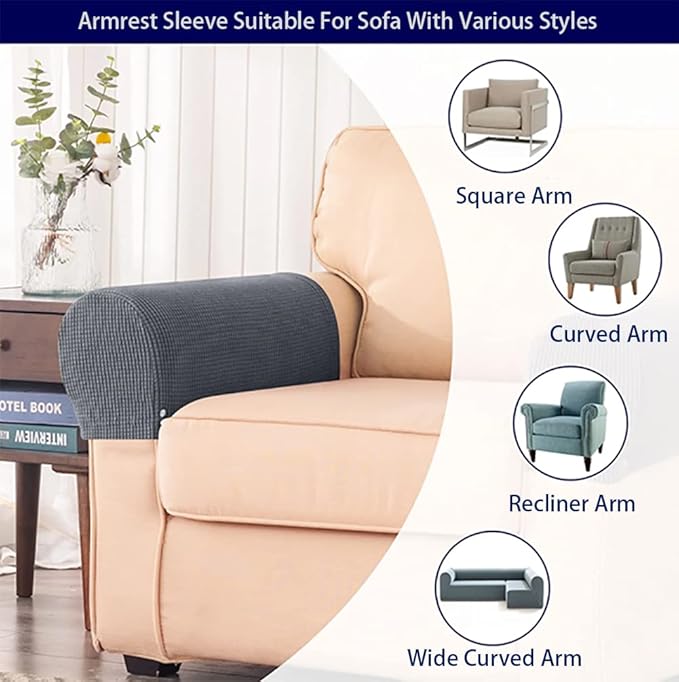 Chaexii Premium Polyester Sofa Arm Cover, Scratch Resistant Protector Covers, Washable, Elastic Armrest Covers for Square/Curved/Sloping Couch Armrests, 2Pcs (Wine red)