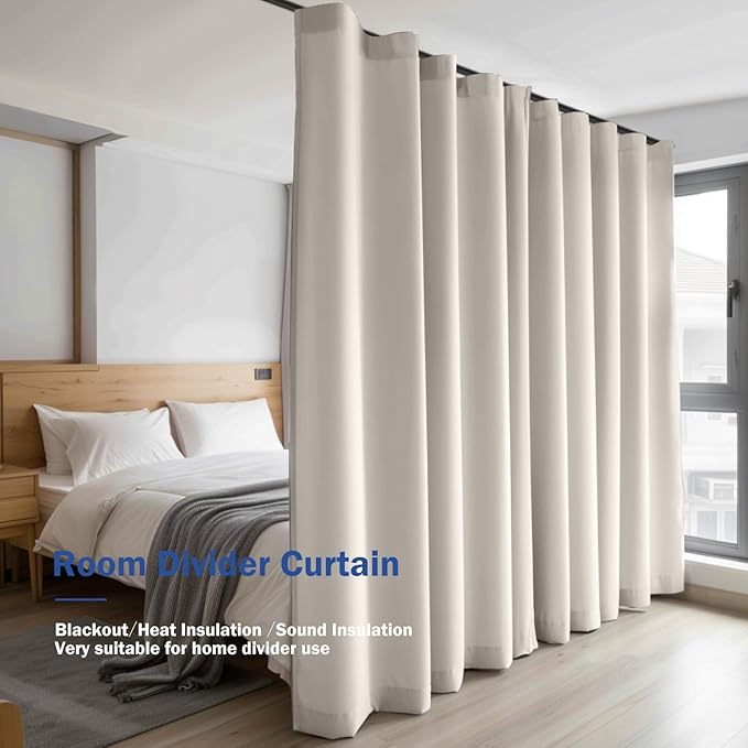 Cbsroro Room Divider Blackout Curtain Track Curtains Wall Dividers Panels Screen for Living Rooms Bedroom Office Privacy Partition Separation, W120 × L108 Inch,1 Panel, Beige
