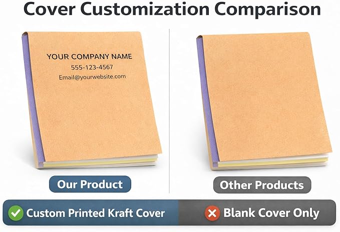 Custom Carbonless Invoice Book with Logo, Personalized Cover & Inner Pages, 2 Part NCR Receipt & Work Order Forms, Easy Tear, Writing Shield for Small Business (2-Part [White/Blue], 11.8x8.3INCH)