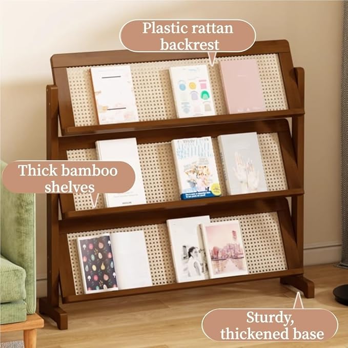 3-Tier Magazine Rack, Floor-Standing Magazine Holder, Bamboo Newspaper Stand, Brochure Display Stand, Book Shelf for Office, Study, Home, Furnishing(100cm-39.4in)