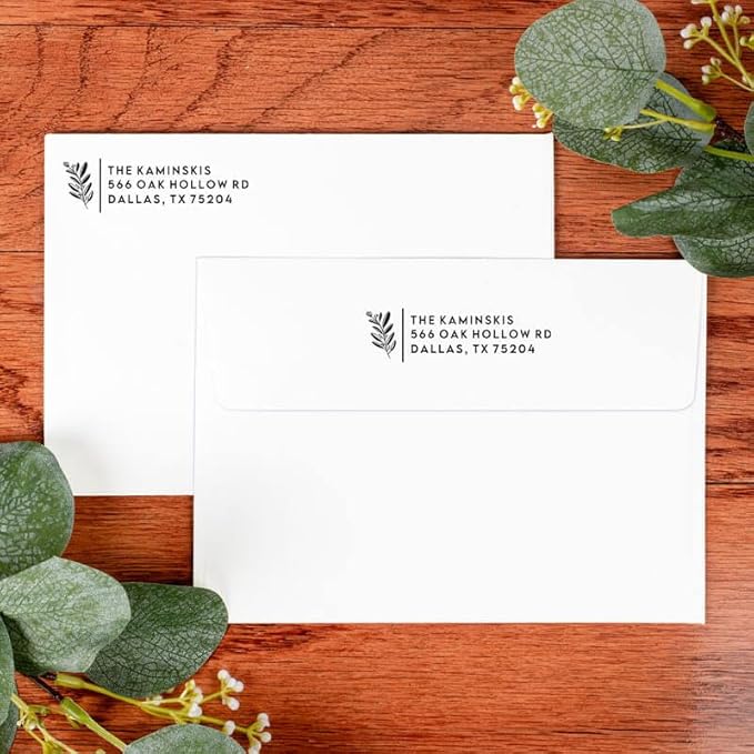 Custom Floral Address Stamp | Choose from 12 Designs | Multiple Ink Color Options | Envelope Return Address Stamp for Couple or Family (Design 2, Medium)