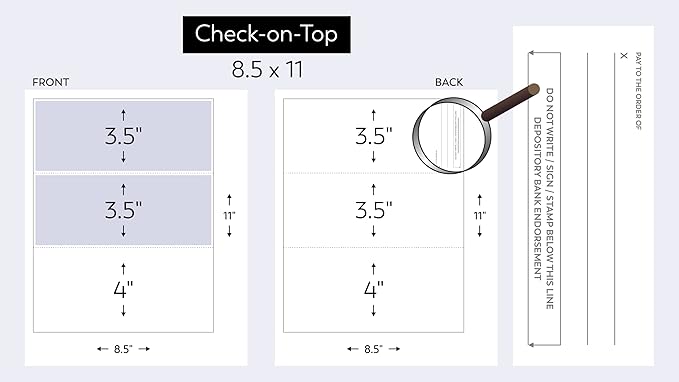 Compuchecks Check on Top Blank Check Paper - 250 Pack, Quick-Books & Laser Printer Compatible - Security Business Checks with Voucher - 8.5" x 11" Steel Blue Pinstripe