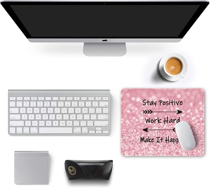 Auhoahsil Mouse Pad, 12 x 10 in Thick Rubber Premium-Textured Non-Slip Stitched Edges Waterproof Square Mouse Mat with Cute Pattern for Gaming Work Computer Office, Larger, Work Hard