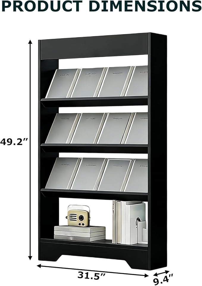 LHIUGE 4-Layer Brochure Display Rack,Freestanding Wooden Magazine Rack,Standing Literature Display Rack Brochure Holder for Home, Office, Retail Display