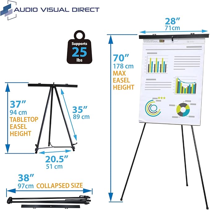 Pack of 10-Lightweight Aluminum Flip-Chart Presentation Easel, Black (10 Pack)