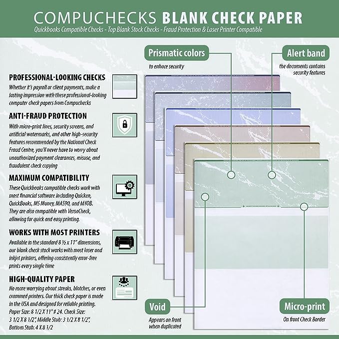 Compuchecks Check on Top Blank Check Paper - 1000 Pack, Quick-Books & Laser Printer Compatible - Security Business Checks with Voucher - 8.5" x 11" Brown Diamond