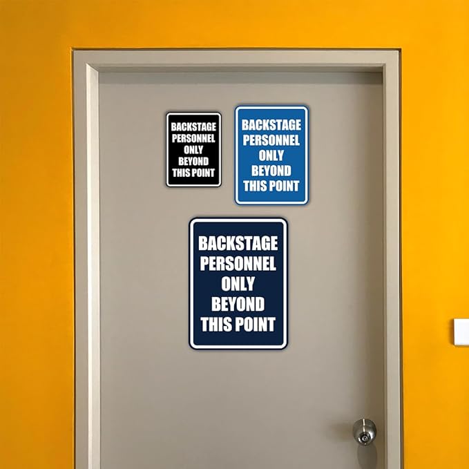 Portrait Round Backstage Personnel Only Beyond This Point Door or Wall Sign Easy Installation | Music | Concert | Festivals Sign (Brushed Gold) - Medium (5 Pack)