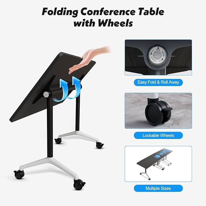 Goakwwuz Conference Room Table, Folding Conference Tables,Thicken Grey Tabletop,Flip Top Wooden Seminar Meeting Room Table for Conference Room Offices (2, Grey, 61.0“)