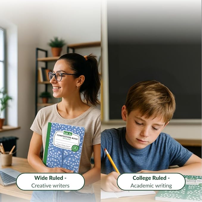 EcoNama Composition Notebooks Pack of 5 College Ruled 200 Pages (100 Sheets) 9.75"x7.5" Black Marble Carbon Neutral Recyclable Paper Eco-Friendly School & Office Supplies For Students and Professionals