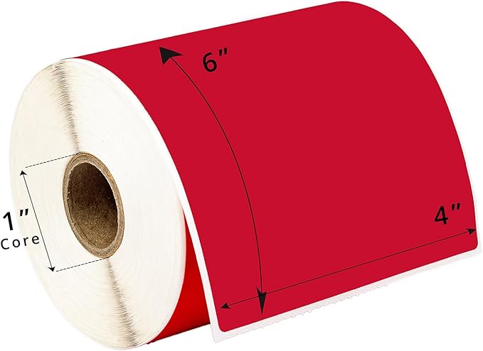 HOUSELABELS 4" x 6" Red Shipping Labels on 1" Core Compatible with Zebra and Rollo Printers, 11 Rolls / 250 Labels per Roll