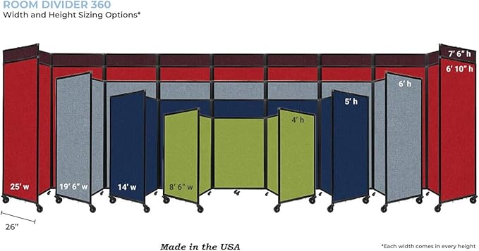 Versare Room Divider 360 Portable Wall Partition | Folding Panels | Large Freestanding Divider | Locking Wheels | Temporary Room Separator | 14' x 7'6'', Warm Pebble