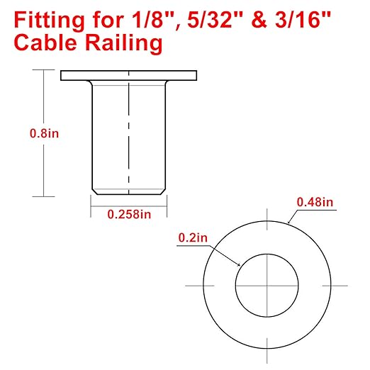 BLIKA 20 Pack Stainless Steel Protector Sleeves for 1/8" 5/32" or 3/16" Deck Cable Railing, for Wood/Composite Posts, T316 Marine Grade
