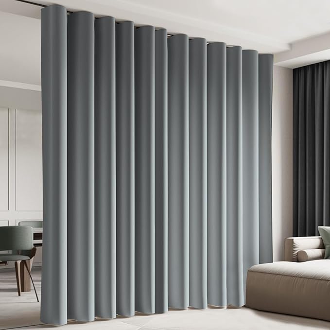 Cbsroro Room Divider Blackout Curtain Track Curtains Wall Dividers Panels Screen for Living Rooms Bedroom Office Privacy Partition Separation, W180 × L84 Inch,1 Panel, Light Grey