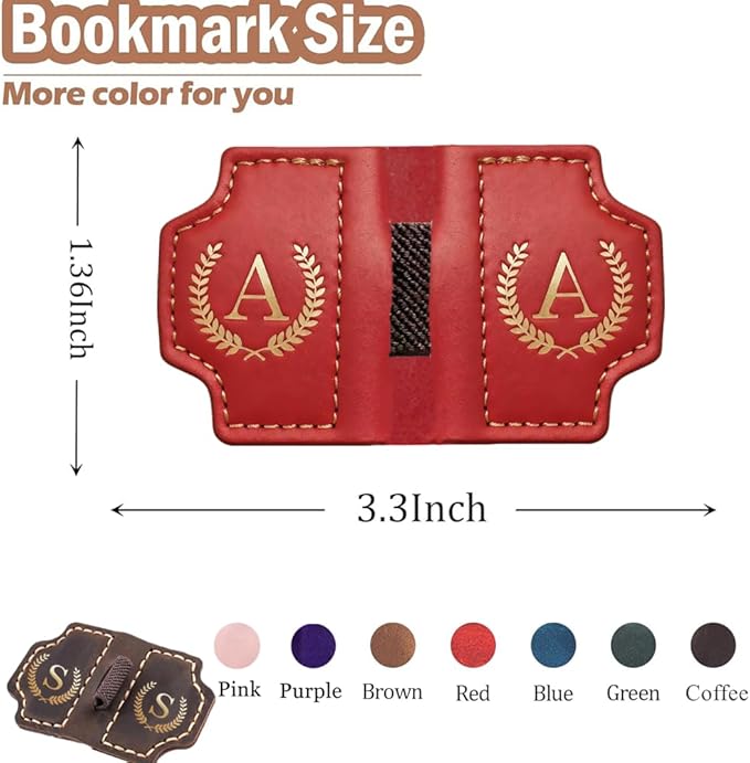 Personalized Mark Bookmark with Pen Holder, Leather Magnetic Book Marker 26 Letters,Custom Initials Page Marks, Gifts for Book Lovers Readers Men Women (Green, H)