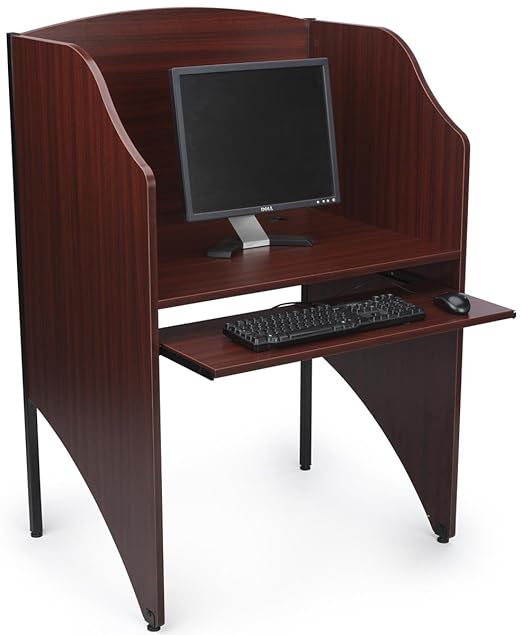 Displays2go Study Cubicle, Keyboard Tray, Steel Legs, Melamine Top – Mahogany (LCKSCCSSSM)