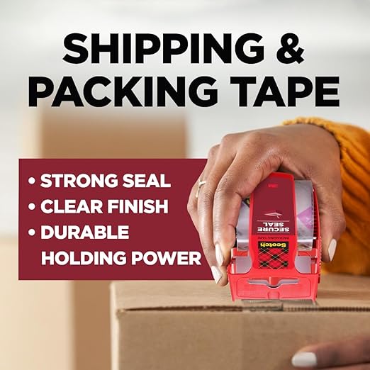Scotch Secure Seal Packing Tape, Ultra Clear, Reliable and Durable Seal, 1.88 in x 800 in., 6 Packaging Rolls with Dispensers