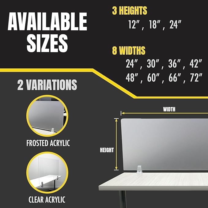 OBEX Clear Acrylic Desk Mounted Privacy Panel, 12" x 30", Clear