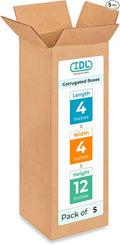 Tall Moving & Shipping Boxes 4 x 4 x 12 inches (5-Pack) - Extra Strength 200 lb vs Regular - Corrugated Moving Boxes for USPS/UPS/FEDEX - Box for Packaging Moving - Shipping Box by IDL Packaging