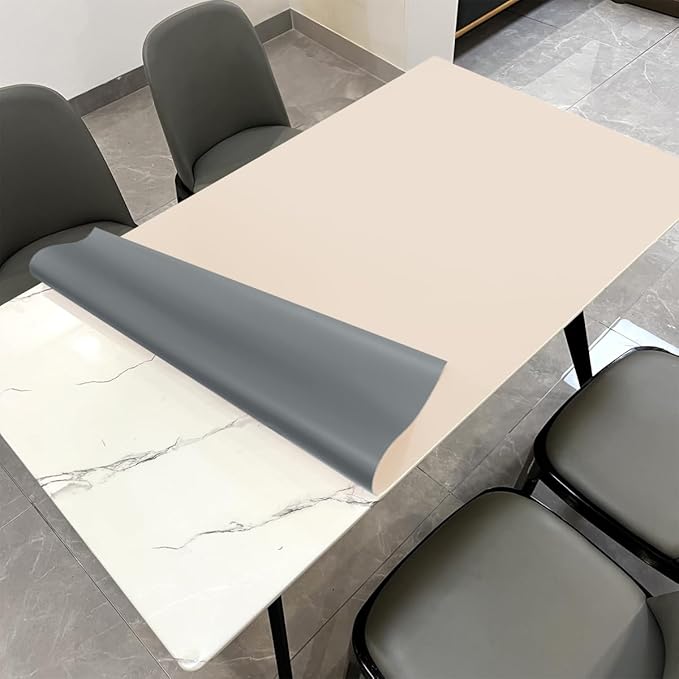 Zinkooat Leather Table Cover,1.8mm Thick,36x54 Inch Table Protector,Table Protector for Dining Room Table,Table Protectors for Rectangle Tables.(Beige+Light Gray,36x54)