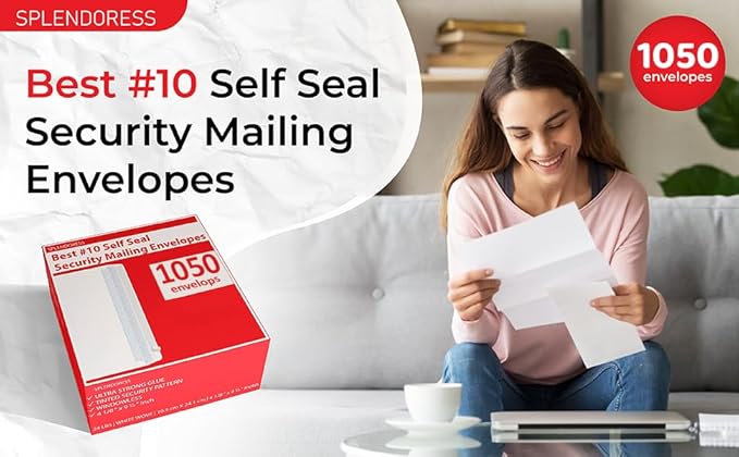 #10 Envelopes Letter Size Self Seal | 1,050 Business Mailing Security Peel and Sealing Envelope | 100% Tinted | no 10 White Windowless Legal Regular Plain Envelops Pack | 4-1/8 x 9-1/2 Inches | 24 LB