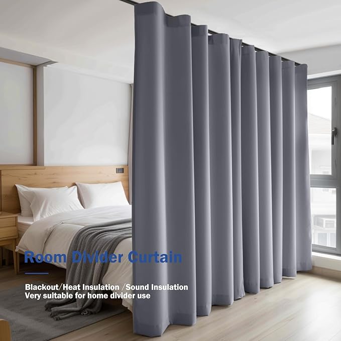 Cbsroro Room Divider Blackout Curtain Track Curtains Wall Dividers Panels Screen for Living Rooms Bedroom Office Privacy Partition Separation, W180 × L96 Inch,1 Panel, Light Grey