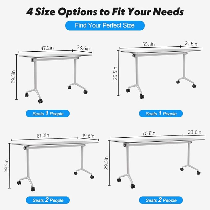 Goakwwuz Conference Room Table, Folding Conference Tables,Thicken Grey Tabletop,Flip Top Wooden Seminar Meeting Room Table for Conference Room Offices (10, White, 70.8”)