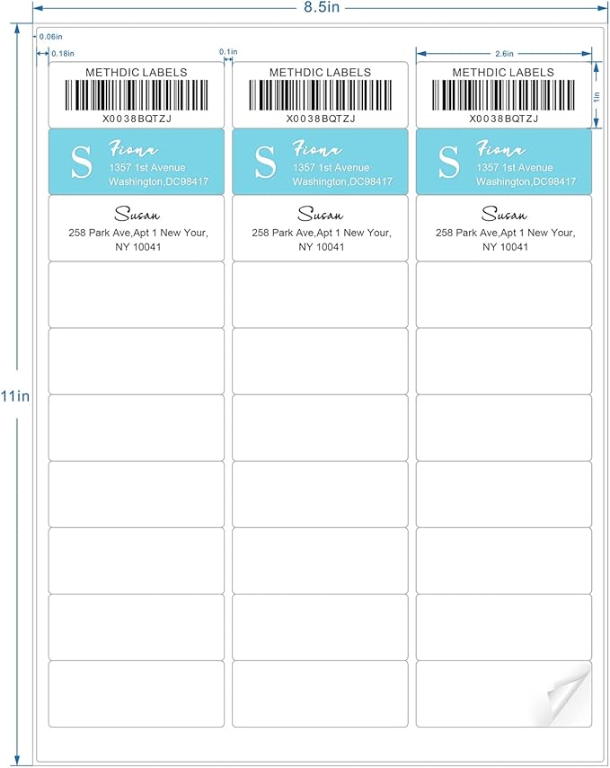 Methdic Address Labels 1" x 2-5/8" 900 Labels Sticker Paper for Laser/Ink Jet Printer Mailing Labels 8.5"×11" White 30 per Sheet