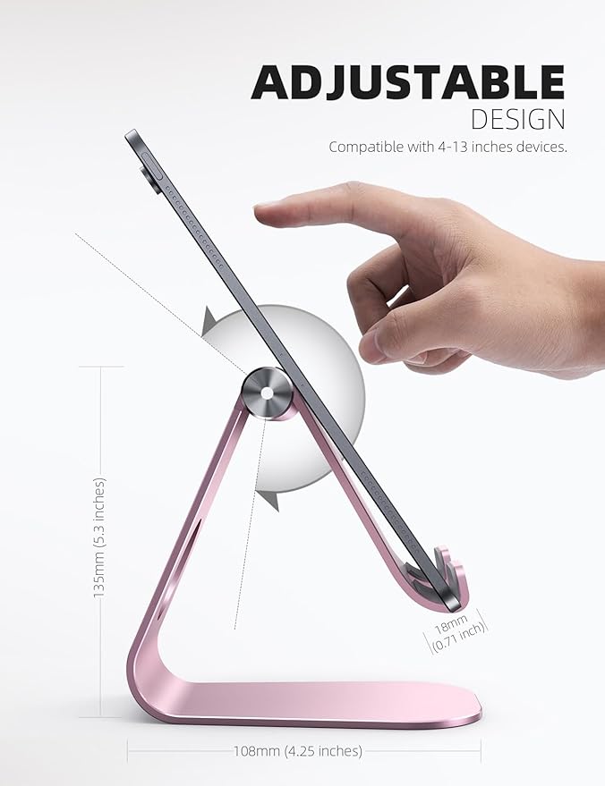 Lamicall Tablet Stand, Adjustable Tablet Holder - Desktop Stand Dock Holder Compatible with 4-13" Tablets Such as iPad Pro 11, 9.7, 10.5, 12.9 Air Mini, Kindle, Tab, iPhone Air 17 Pro Max, Rose Gold