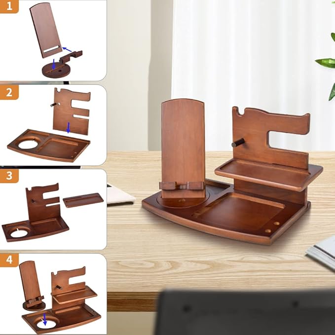 Gifts for Men, Fathers Day Wood Phone Docking Station for Dad, Desk or Nightstand Organizer, Mens Gifts for Husband, Birthday Gifts for Men,Gifts for Fathers Day, Key Holder Wallet, Watch & Essentials
