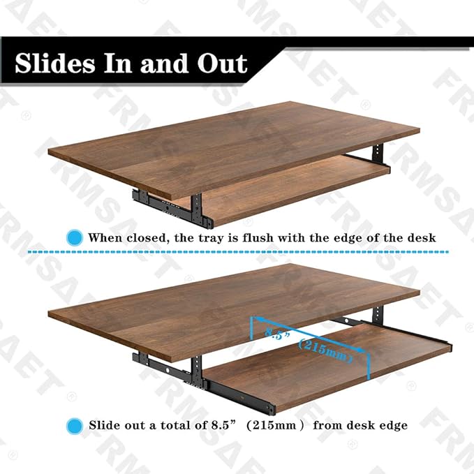 FRMSAET Furniture Accessories Office Product Suits Hardware 20/24/30 inches Keyboard Drawer Tray Wood Holder Under Desk Adjustable Height Platform. (24 inches, Brown)