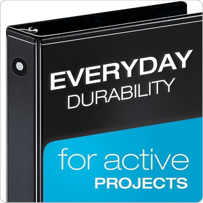 Cardinal Economy 3-Ring Binders, 3", Round Rings, Holds 625 Sheets, ClearVue Presentation View, Non-Stick, Black, Carton of 12 (90650)