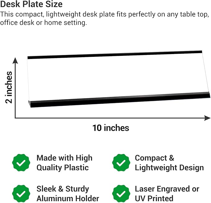 Custom Engraved Desk Plate | Personalized with your Name and Title | Perfect Decor for Office, Business, or Home | Multiple Font and Color Options | 2x8" or 2x10" (Black w/Silver Letters, 2x10")