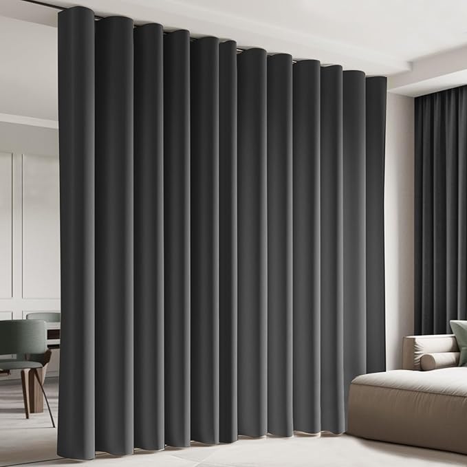 Cbsroro Room Divider Blackout Curtain Track Curtains Wall Dividers Panels Screen for Living Rooms Bedroom Office Privacy Partition Separation, W120 × L84 Inch,1 Panel, Black