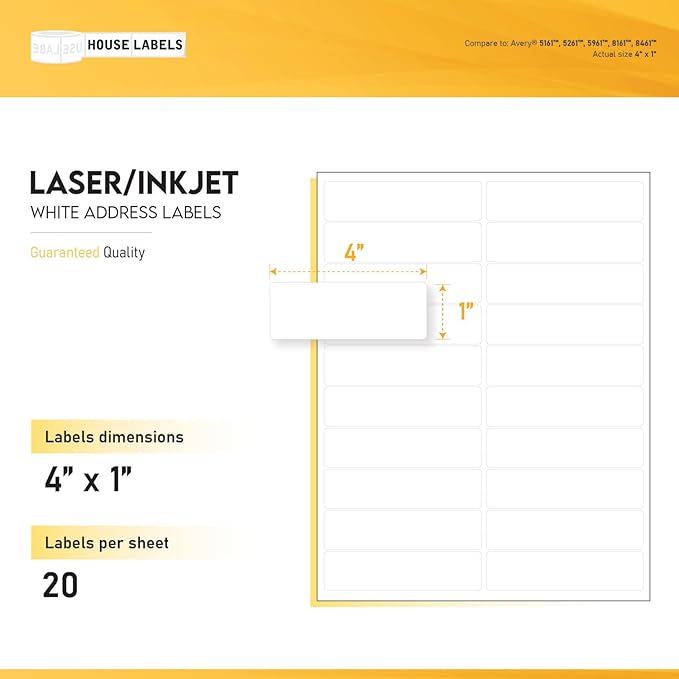 HOUSELABELS 20-up Shipping Labels (4" x 1") for Laser and Inkjet Printers, 2300 Sheets
