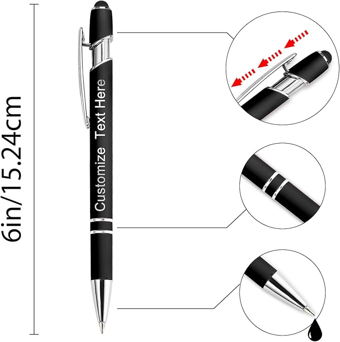 Custom Pens Bulk Personalized Ballpoint Pen with Stylus Tip Customized Engraved Pens with Name Logo Soft Black Ink with Touch Metal Office for Business Office Teacher School Corporate Gifts Pink
