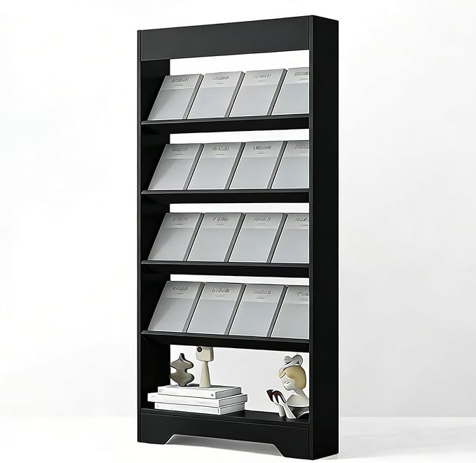 LHIUGE 5-Layer Brochure Display Rack,Freestanding Wooden Magazine Rack,Standing Literature Display Rack Brochure Holder for Home, Office, Retail Display