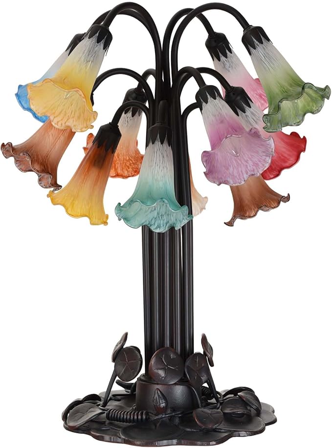 Bieye LS08S Lily Flower Blown Glass Lampshade (White Cyan, Opening I.D. 0.87" x O.D. 1")