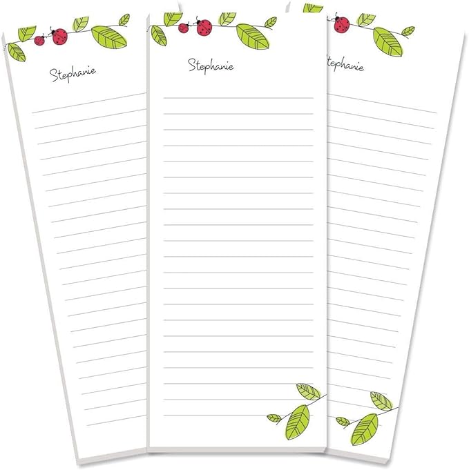 Current Ladybugs Personalized Notepads – Set of 3, 50-Sheet Lined Paper Pads, Memo Pad, Shopping List, To-Do Notes, Office Organizer