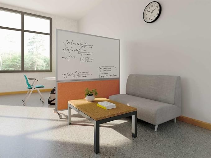 DivideWrite Mobile Whiteboard | Double Sided Dry Erase Board | Portable Office Cubicle Partition | Display for Classrooms, Conference Rooms, Meeting Areas and More | Red Fabric 4' Wide X 6' Tall