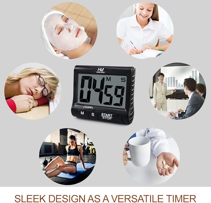 HOME MOST 3" Large Display Kitchen Timer - Digital Timer Magnetic Back Loud Alarm On A Rope- Black Cooking Timers For Kitchen Teachers Students Games Kids Meetings -Sports Timers For Workouts Exercise