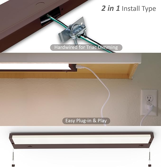 Leetdud LED Under Cabinet Lighting Hardwired or Plug in, 18 Inch 9W, Dimmable 5 Color 2700K/3000K/3500K/4000K/5000K, Linkable Eyes Care Design Counter Lights for Kitchen, Sink, ETL Listed, Bronze