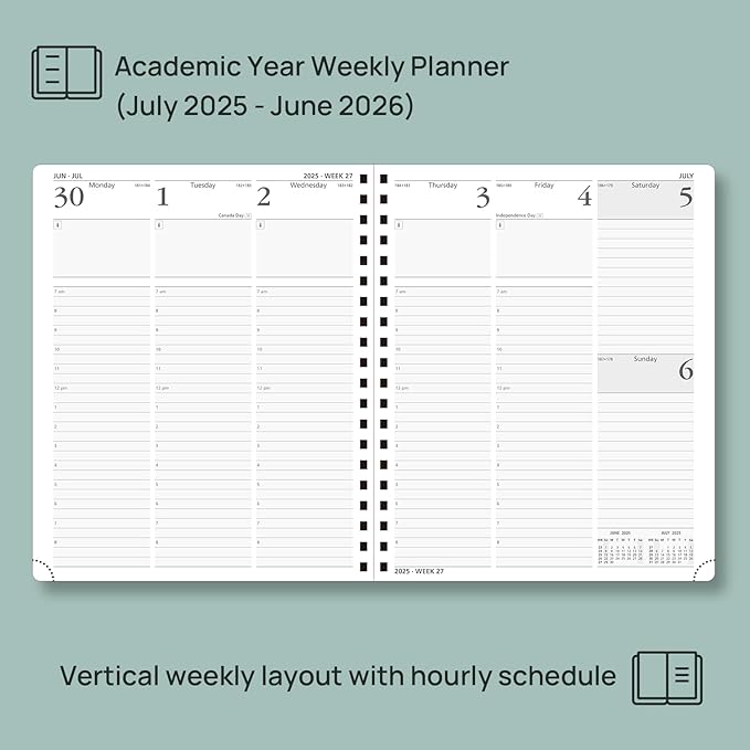 POPRUN Planner 2025-2026 (Large - 8.5'' x 10.5'') Academic Weekly Calendar (July 2025 - June 2026) with Hourly Time Slots, Monthly Tabs, 100GSM Thick Papers, Spiral Leather Cover - Purple