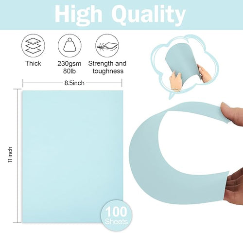 100 Sheets Light Blue Cardstock 8.5 x 11 Pastel Paper, Goefun Blue Card Stock Printer Paper for Wedding Invitations, Menus, Crafts, DIY Cards