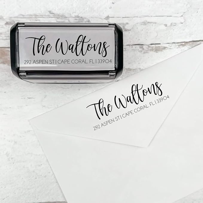 Self Inking Modern Address Stamps | Custom Return Address Stamper (Playful Script, Xtra Wide)