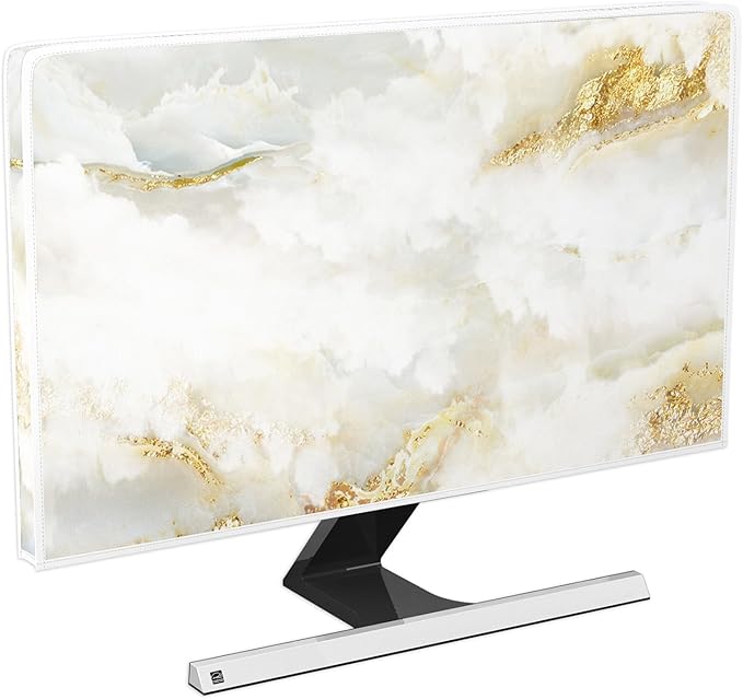 Baocicco White Gold Waterproof TV Display Screen Cover with Abstract Texture Marble Design 80 Inch Television Covers Sleeve Compatible with LCD LED PC Desktop and Home Hanging TV