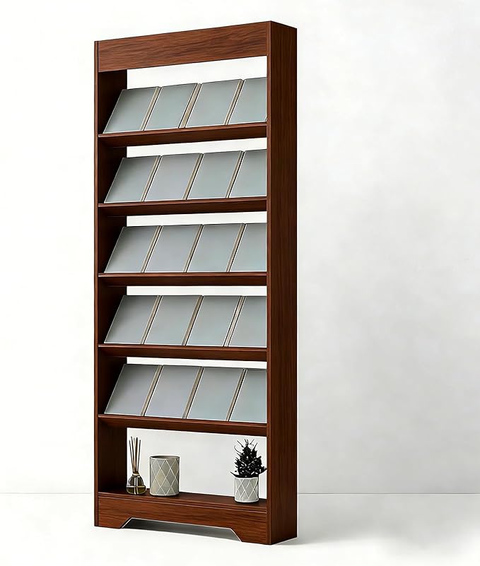 LHIUGE 6-Layer Brochure Display Rack,Freestanding Wooden Magazine Rack,Standing Literature Display Rack Brochure Holder for Home, Office, Retail Display