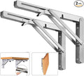 Folding Shelf Brackets, Max Load 300 lb, Heavy Duty Stainless Steel Collapsible Wall Mounted Shelf Brackets for Table, Space Saving DIY Bracket, Pack of 2 (2, 14 Inch)